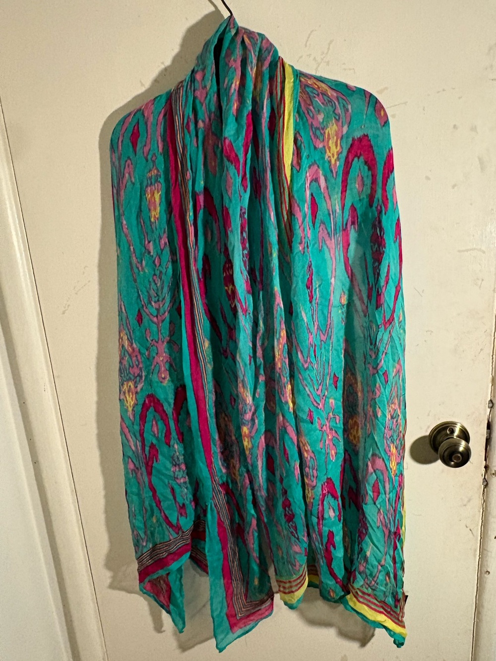 Stella & Dot Vibrant Turquoise , Yellow, & Fuchsia Patterned Print Scarf